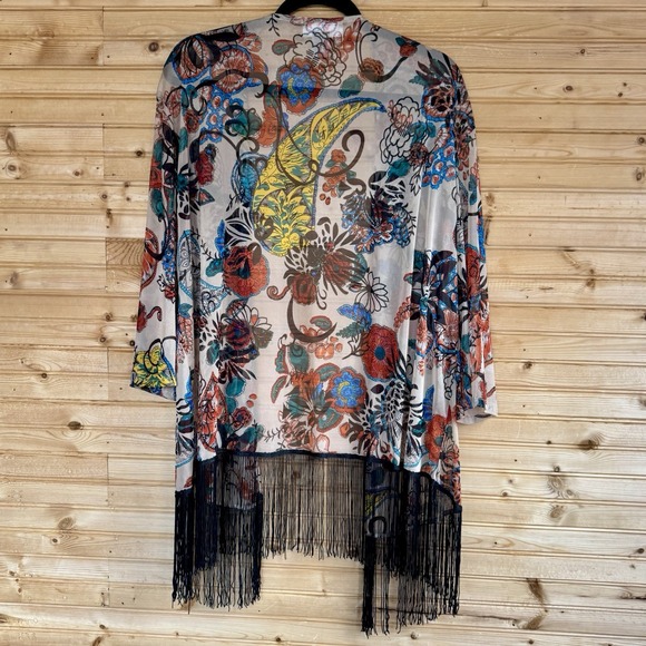 Chemistry Kimono Paisley Floral Fringe Open Front Boho Women's Size Large - Picture 2 of 5